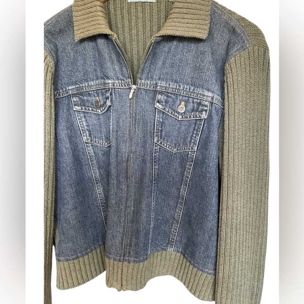 MARSH LANDING PETITES Denim jacket with‎ sweater back and sleeves. Women PL